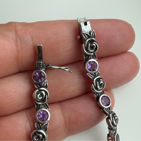 PAZ CREATIONS | Amethyst Sterling Silver Rose Bud Dainty Design Tennis Bracelet - Picture 6 of 11